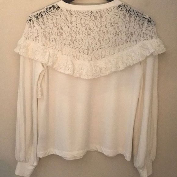 MARLED White Ruffle Lace Yoke Sweatshirt Top - Picture 11 of 13